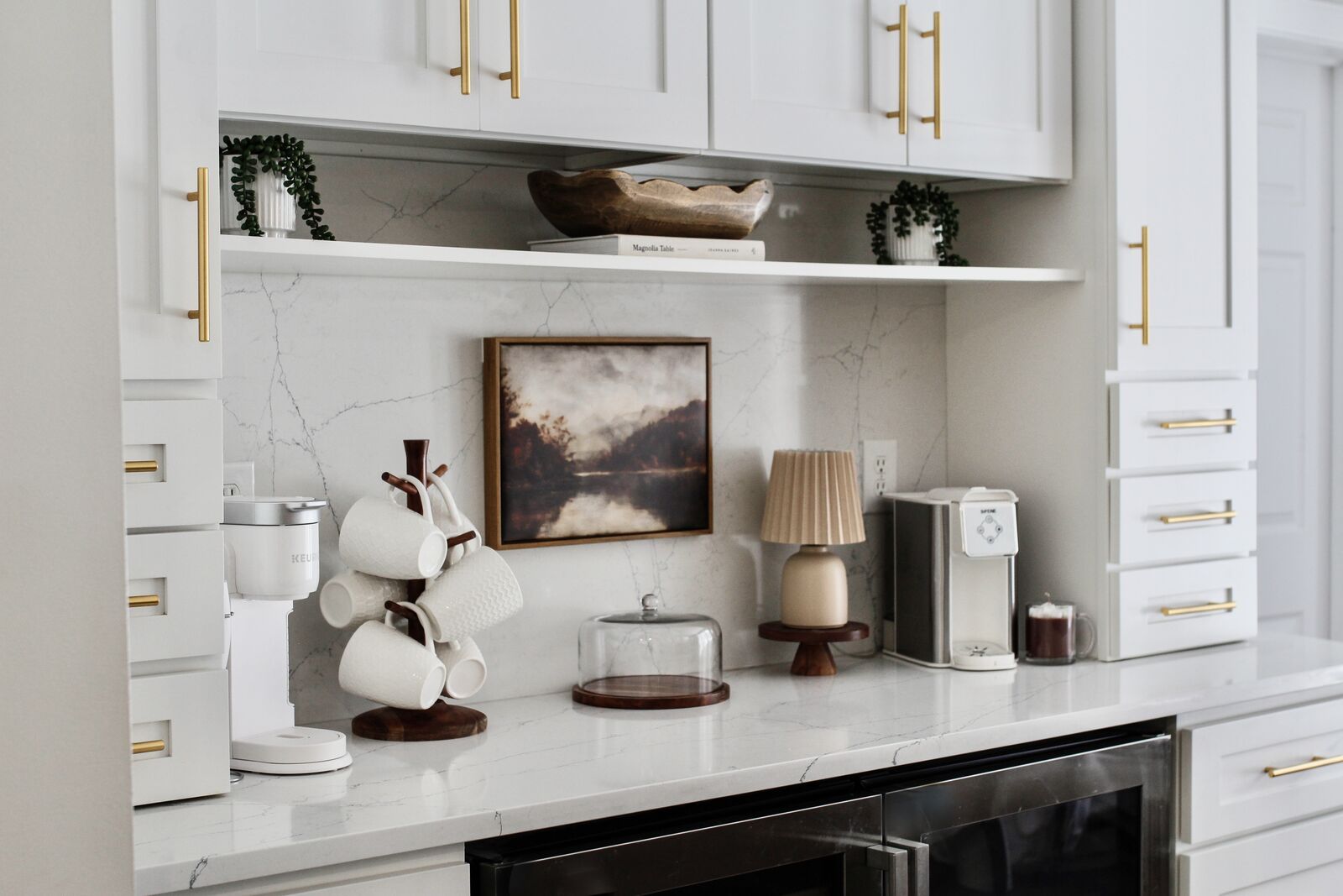 Coffee bar with built-in beverage fridges